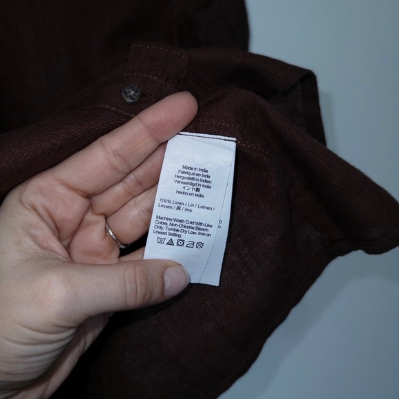 New J. Crew Roasted Cocoa Brown Linen Ruffle Trim Button-Up Shirt Size Large - Picture 5 of 7